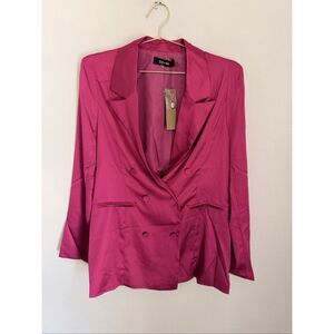 DO + BE Satin Barbiecore Girl Boss Hot Pink Career Double Breasted Blazer XL NWT